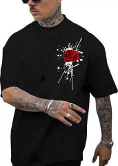 Erkek Bisiklet Yaka Kısa Kol Baskılı T-shirt - Siyah