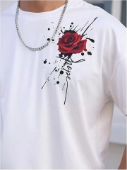 Erkek Bisiklet Yaka Kısa Kol Baskılı T-shirt - Beyaz