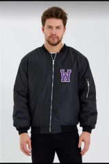 Wild One Baskılı Erkek Bomber Mont – Panter Desenli, Fermuarlı, Kapitone Astarlı Ceket - Siyah