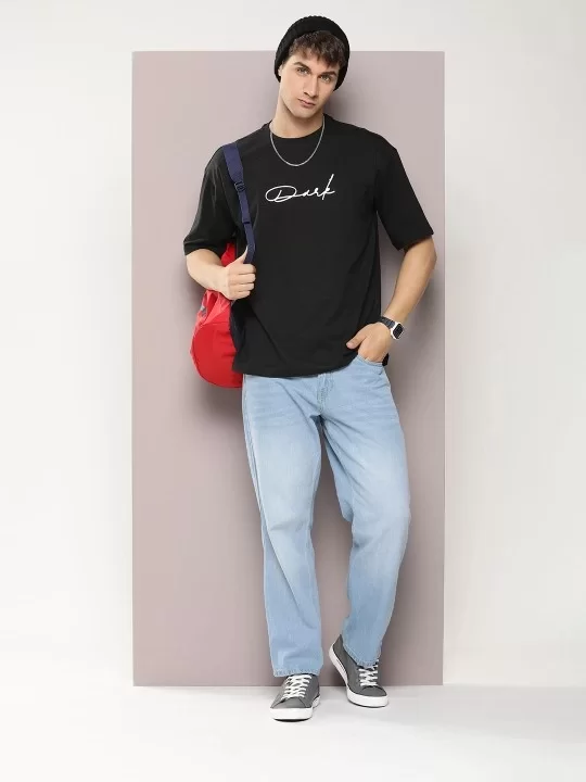 Erkek Baskılı Oversize T-shirt - Siyah