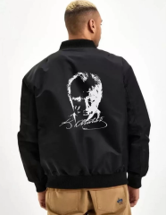 Erkek Unisex Bomber Mont – Siyah Renk, Atatürk Silüet Baskılı, Fermuarlı Cepli, Kapitone Astarlı, Bahar Kış Sezonu Günlük Ceket - Siyah