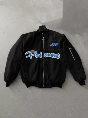 Kadın Siyah Bomber Mont – Parliament Yazılı, Fermuarlı Cepli, Kapitone Astarlı Oversize Günlük Mont - Siyah