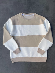 Parçalı Bisiklet Yaka Baskılı SweatShirt - Bej