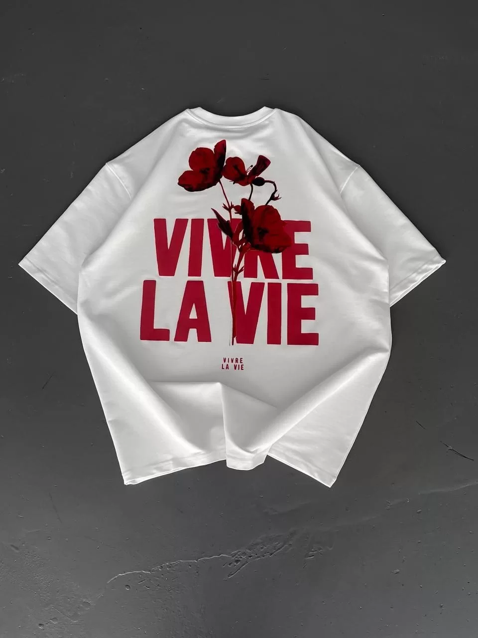 Baskılı Oversize Bisiklet Yaka T-shirt - Beyaz