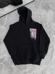 Uzun Kol Kapüşonlu Ön Ve Arka Baskılı SweatShirt - Siyah