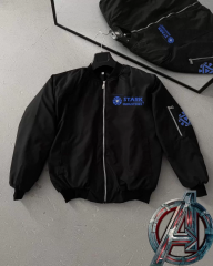 Stark Industries Siyah Bomber Mont – Fermuarlı, Cepli, Uzun Kollu, Kapitone Astarlı, Bahar ve Kış Mevsimi Rahat Unisex Ceket - Siyah