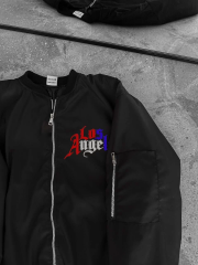 Los Angeles Siyah Bomber Mont – Fermuarlı, Cepli, Kapitone Astarlı, Bahar ve Kış Günlük Kullanım İçin Unisex Ceket- Siyah