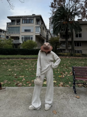 Yakalı Cizgi Detaylı Triko İkili Takım - Beyaz