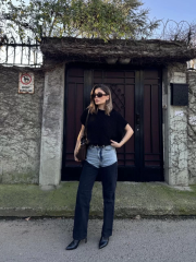 Kadın Jeans Kot Parçalı Palazzo Pantolon - Siyah