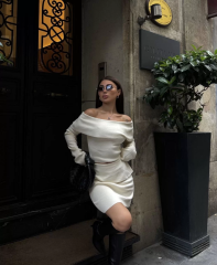 Straplez , Madonna , Carmen Yaka Croplu Mini Etekli ikili Takım Triko - Beyaz