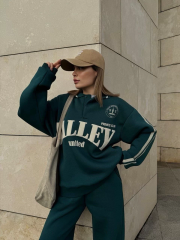 Üç İplik Yakalı Sweat Baggy Pantalonlu Takım - Yeşil