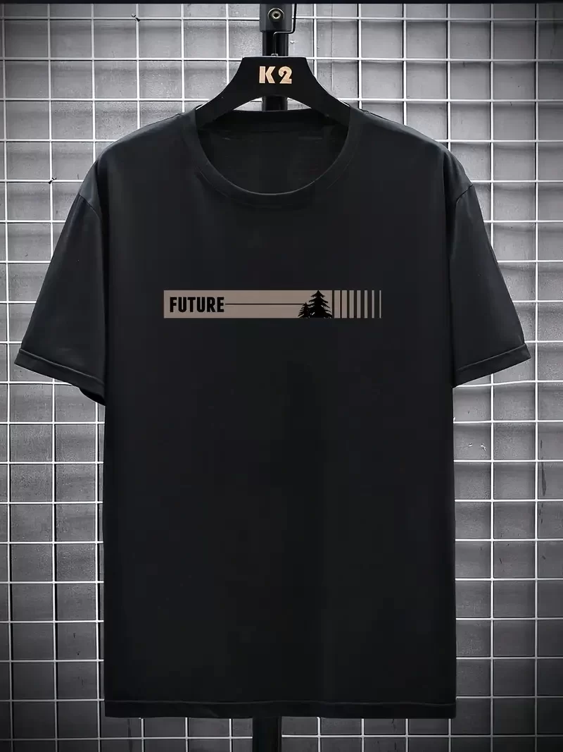 20/1 Penye Compack FUTRE Baskılı Oversize Kısa Kol Bisiklet Yaka T-shirt - Siyah