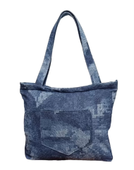 Blujin Desenli Piknik ve Deniz Cepli Fermuarlı Çanta - Mavi