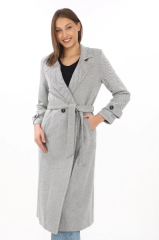 Kadın Astarlı Balık Sırtı Kaşmir Kaşe Kaban - Gri