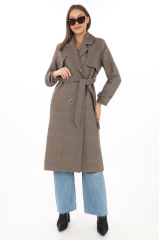 Kadın Balık Sırtı Kaşmir Uzun Kaşe Kaban - Vizon