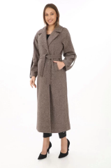 Kadın Kolu Apoletli Astarlı Kaşmir Kaşe Kaban - Vizon