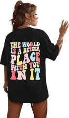 Kadın Bisiklet Yaka Baskılı T-shirt - Siyah