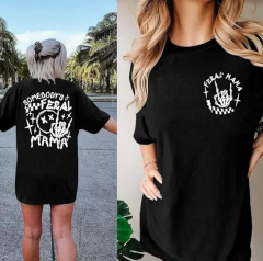 Kadın Bisiklet Yaka Baskılı T-shirt - Siyah