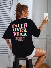 Kadın Bisiklet Yaka Baskılı T-shirt - Siyah