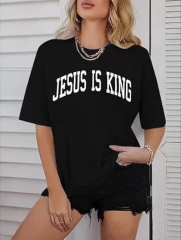 Kadın Bisiklet Yaka Kısa Kol Baskılı T-shirt - Siyah