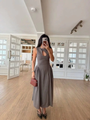 Kolsuz Uzun Kabardin Elbise - Gri