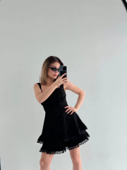 Mini Askılı Elbise - Siyah