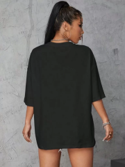 Kadın Baskılı Oversize T-shirt - Siyah