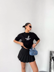 Kısa Kol Baskılı T-shirt - Siyah