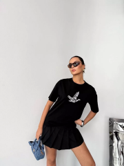 Kısa Kol Baskılı T-shirt - Siyah