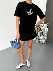 Kısa Kol Baskılı T-shirt - Siyah