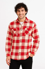 Erkek Oduncu Gömlek – Uzun Kollu, Şardonlu Kumaş, Kareli Desen, Regular Fit, Manşetli, Çift Cepli, Rahat Günlük Bahar & Kış Stil - Kırmızı