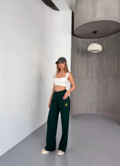 Osy Modal Yumuşak Dokulu Kumaş Nakış işlemeli Rahat Bol Paça Eşofman Pantalon - Yeşil