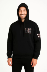 Erkek Kapşonlu Sweatshirt – Oversize Üç İplik Şardonlu Hoodie, “Other Lives” Ön & Arka Baskılı, Kanguru Cepli, Kışlık Rahat Günlük Stil - Siyah