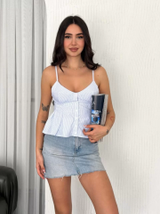 Askılı Dekolte detaylı crop - Açık Mavi