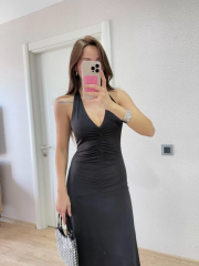 Sırt dekolteli Uzun Elbise - Siyah