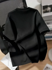 20/1 Penye Compack Ayı Baskılı Oversize Bisiklet Yaka Kısa Kol T-shirt - Siyah