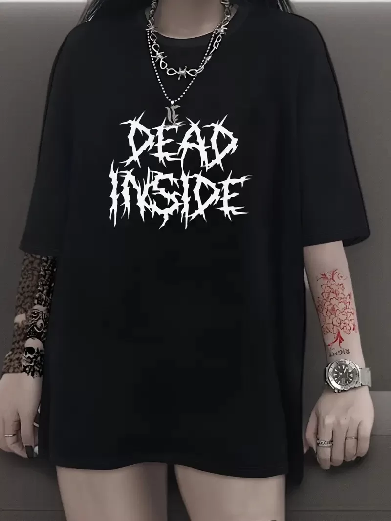 Canlı Harf Baskılı Büyük Boy Oversize Kısa Kollu Tişört - Yumuşak, Nefes Alabilir, Kadınlar için Rahat Yaz ve İlkbaharın Vazgeçilmezi - Rahat Kesim, Rahat, Şık Kadın Giysileri - Siyah