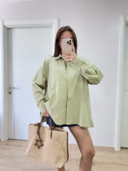 Poplin Kadın Yakalı Yandan Yırtmaçlı Arka Pens Detaylı Gömlek - Yeşil