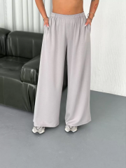 Osy Modal Yumuşak Dokulu Kumaş Bisiklet Yaka T-shirt Bol paça Pantalon ikili Takım - Boyalı Gri