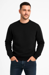 Erkek Üç İplik Düz Bisiklet Yaka SweatShirt - Siyah