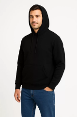 Erkek Üç İplik Kapüşonlu Kanguru Cepli SweatShirt hoodie - Siyah
