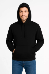 Erkek Üç İplik Kapüşonlu Kanguru Cepli SweatShirt hoodie - Siyah