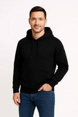 Erkek Üç İplik Kapüşonlu Kanguru Cepli SweatShirt hoodie - Siyah