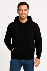 Erkek Üç İplik Kapüşonlu Kanguru Cepli SweatShirt hoodie - Siyah