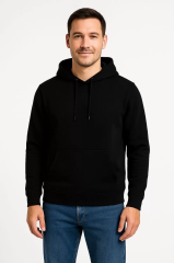 Erkek Üç İplik Kapüşonlu Kanguru Cepli SweatShirt hoodie - Siyah