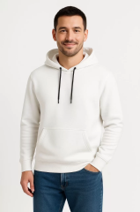 Erkek Üç İplik Kapüşonlu Kanguru Cepli SweatShirt hoodie - Beyaz