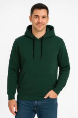 Erkek Üç İplik Kapüşonlu Kanguru Cepli SweatShirt hoodie - Haki
