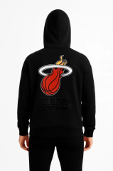 Erkek Kapşonlu Sweatshirt – Üç İplik Şardonlu Kumaş, Oversize Fit, Ön & Arka Baskılı, Kanguru Cepli, Kışlık Rahat Hoodie - Siyah