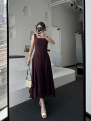 Sırt Dekolteli Kolsuz Uzun Elbise - Mürdüm