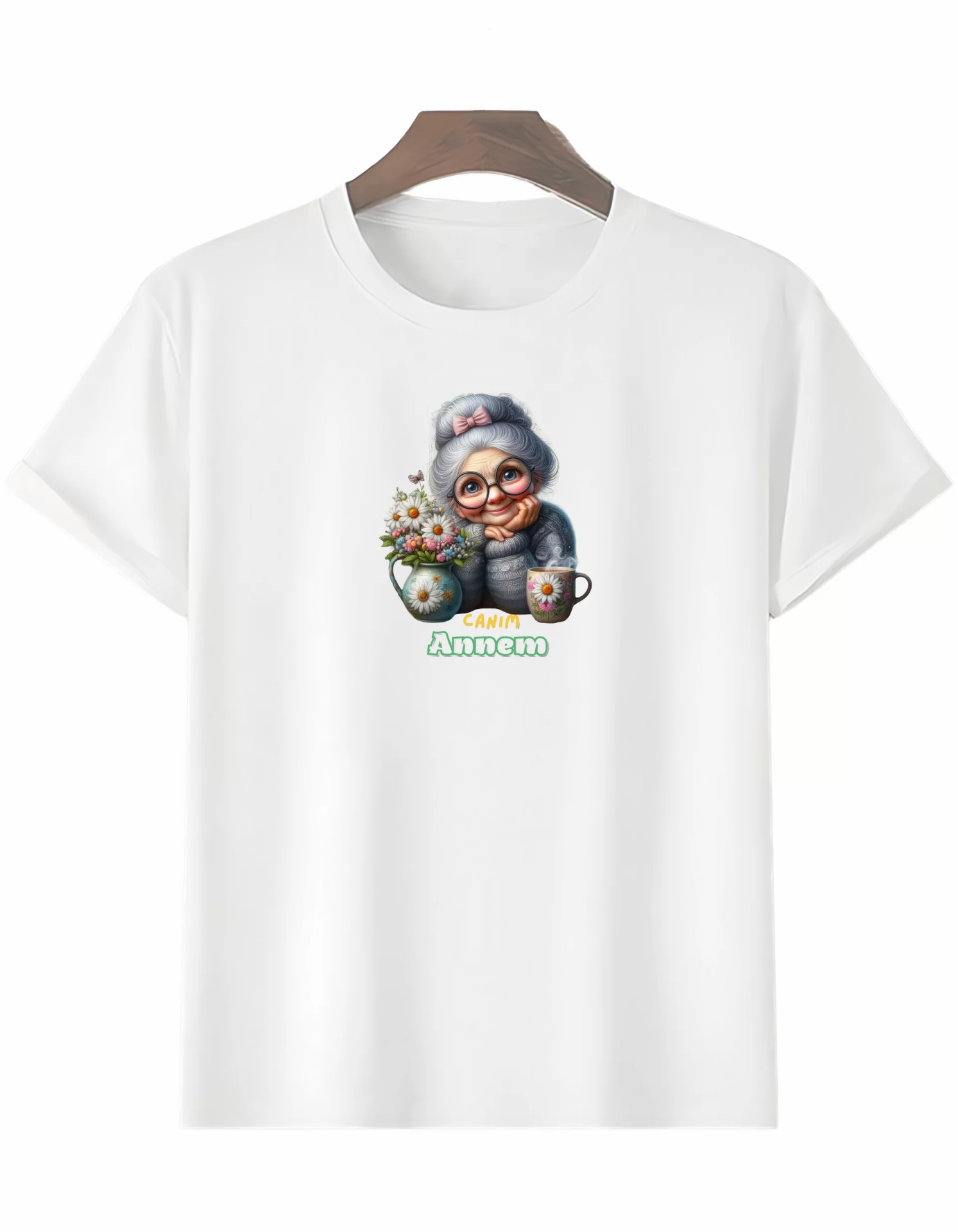Anneler Gününe Özel Tasarım Canım Annem Baskılı T-shirt - Beyaz